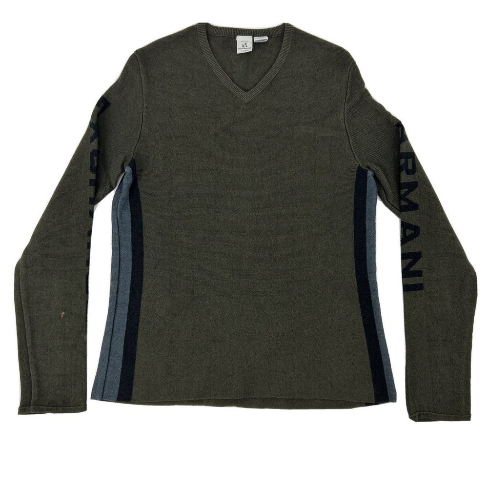 Women's Armani Exchange A/X Long Sleeve V-Neck Sweater Olive Green Large